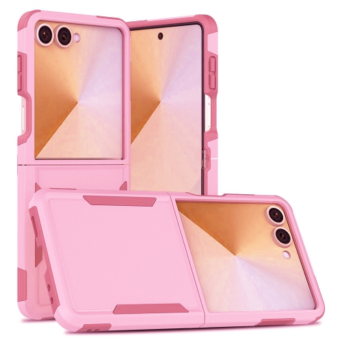 [CS] Dual Layers Heavy Duty Rubber Armor Bumper Hard Case Cover for Samsung Galaxy Z Flip 7, Light Pink