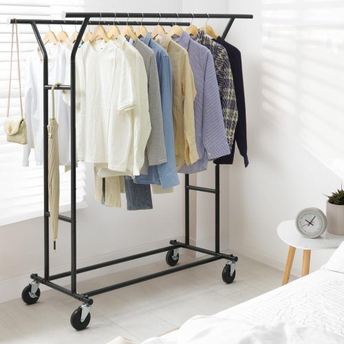 CAPHAUS Heavy Duty Clothes Rack with Double Rods, 440LBS Capacity Rolling Clothing Rack for Hanging Clothes