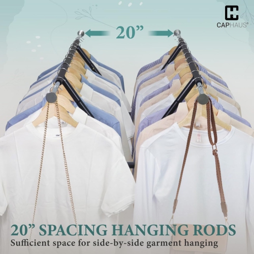 CAPHAUS Heavy Duty Clothes Rack with Double Rods, 440LBS Capacity Rolling Clothing Rack for Hanging Clothes