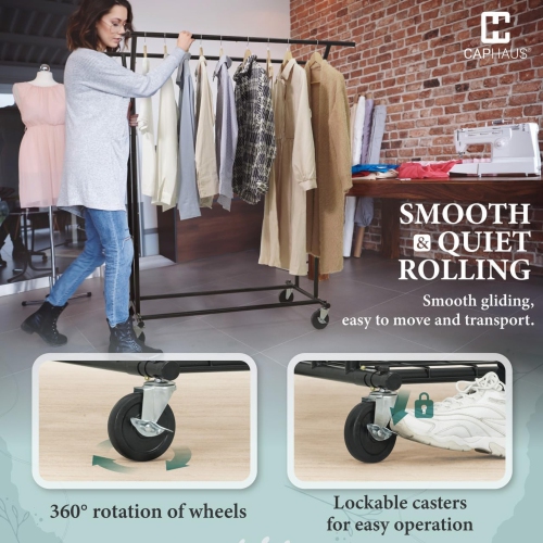 CAPHAUS Heavy Duty Clothes Rack with Double Rods, 440LBS Capacity Rolling Clothing Rack for Hanging Clothes