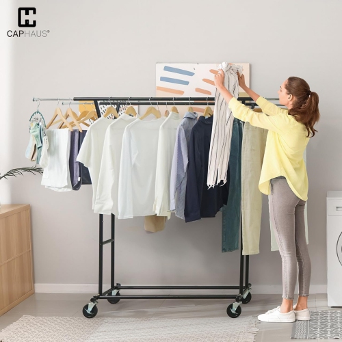 CAPHAUS Heavy Duty Clothes Rack with Double Rods, 440LBS Capacity Rolling Clothing Rack for Hanging Clothes