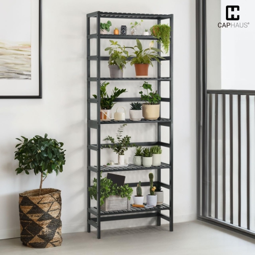 CAPHAUS 6-Tier Bamboo Shelf, Bamboo Open Storage Bookcase with Adjustable Layer,
