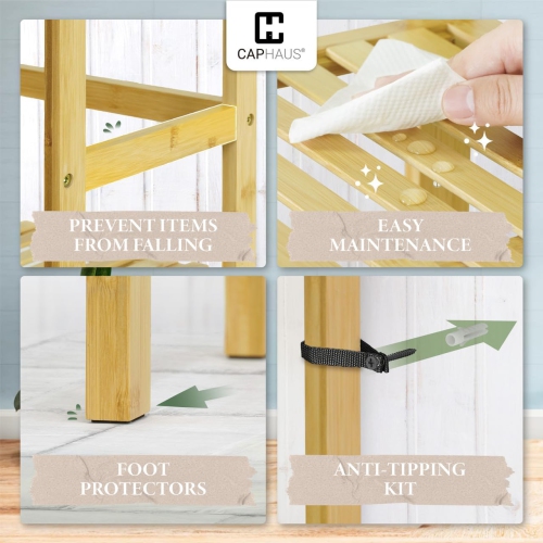 CAPHAUS 6-Tier Bamboo Shelf, Bamboo Open Storage Bookcase with Adjustable Layer,