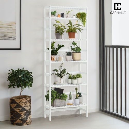 CAPHAUS 6-Tier Bamboo Shelf, Bamboo Open Storage Bookcase with Adjustable Layer