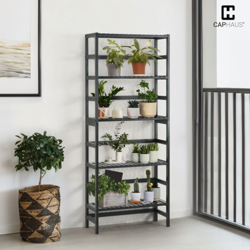 CAPHAUS 5-Tier Bamboo Shelf, Bamboo Open Storage Bookcase with Adjustable Layer