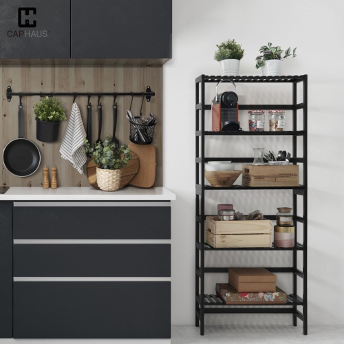 CAPHAUS 5-Tier Bamboo Shelf, Bamboo Open Storage Bookcase with Adjustable Layer