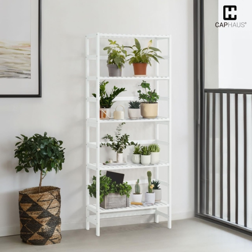 CAPHAUS 5-Tier Bamboo Shelf, Bamboo Open Storage Bookcase with Adjustable Layer