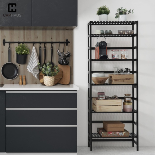 CAPHAUS 6-Tier Bamboo Shelf, Bamboo Open Storage Bookcase with Adjustable Layer