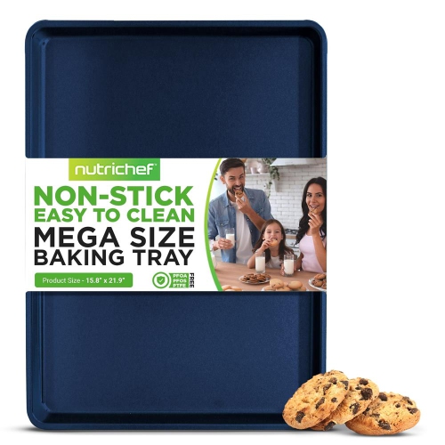 Très grande plaque à biscuits de NutriChef – Plaque de cuisson antiadhésive en acier au carbone pour faciliter le retrait des aliments, de qualité