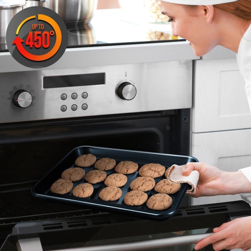 NutriChef Non-Stick Cookie Sheet Baking Pans - 2-Pc. Professional Quality Kitchen Cooking Non-Stick Bake Trays, Blue Diamond,
