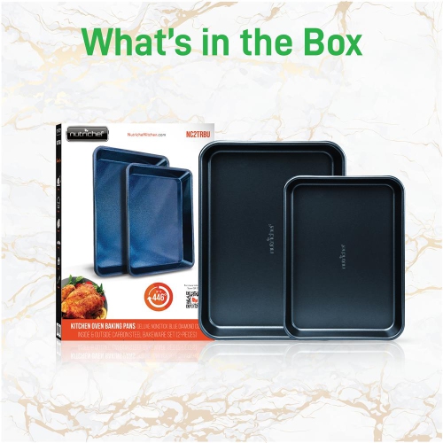 NutriChef Non-Stick Cookie Sheet Baking Pans - 2-Pc. Professional Quality Kitchen Cooking Non-Stick Bake Trays, Blue Diamond,