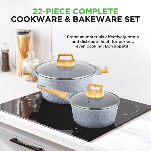 Nutrichef 22-Piece Induction Cookware and Bakeware Set Professional Home Kitchen Collection with Multi-Sized Pots, Pans, Non Stick and Heat-Resistant