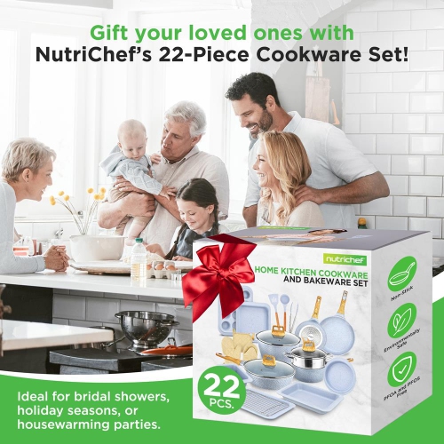 Nutrichef 22-Piece Induction Cookware and Bakeware Set Professional Home Kitchen Collection with Multi-Sized Pots, Pans, Non Stick and Heat-Resistant