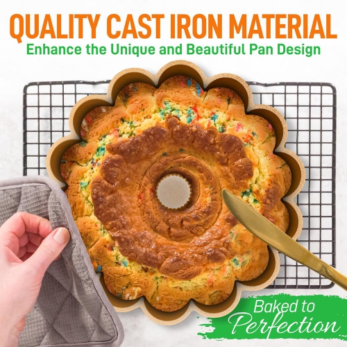 NutriChef, Bundt Cake Pan, Cake Pan, Marquise Fluted Bundt Pan, Nonstick Bakeware, Extra Thick Aluminum Easy Release, Uniform Baking and Browning,