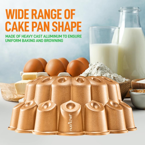 NutriChef, Bundt Cake Pan, Cake Pan, Marquise Fluted Bundt Pan, Nonstick Bakeware, Extra Thick Aluminum Easy Release, Uniform Baking and Browning,