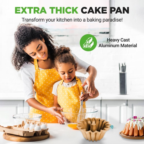 NutriChef, Bundt Cake Pan, Cake Pan, Spring Water Fluted Bundt Pan, Nonstick Bakeware, Extra Thick Aluminum Easy Release, Uniform Baking and