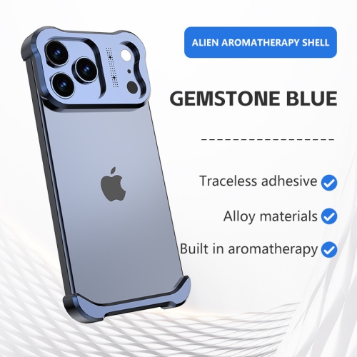 Suitable for iPhone 17 Pro Max, Frameless Metal Corner Pads, Apple Frameless Phone Case with Lens Protector - Blue