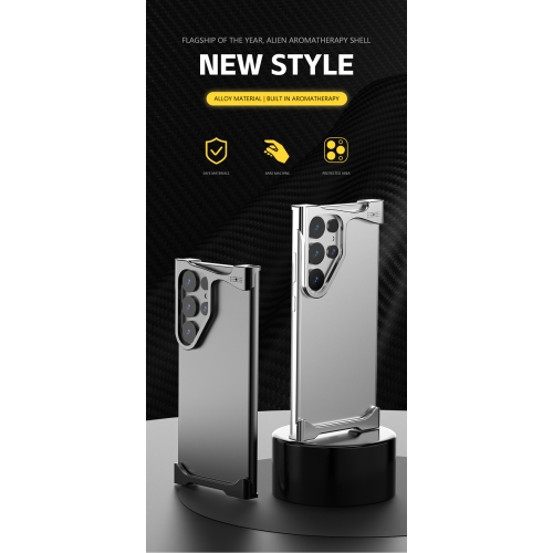 Compatible avec la coque en alliage d'aluminium S25 Ultra, la dissipation de la chaleur, la résistance aux chutes, avec coins en métal sans cadre -