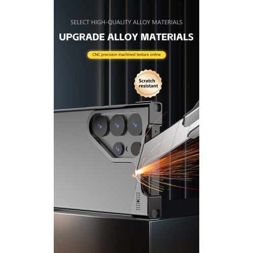 Compatible avec la coque en alliage d'aluminium S25 Ultra, la dissipation de la chaleur, la résistance aux chutes, avec coins en métal sans cadre -