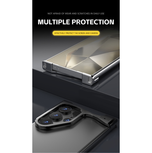 Compatible avec la coque en alliage d'aluminium S25 Ultra, la dissipation de la chaleur, la résistance aux chutes, avec coins en métal sans cadre -