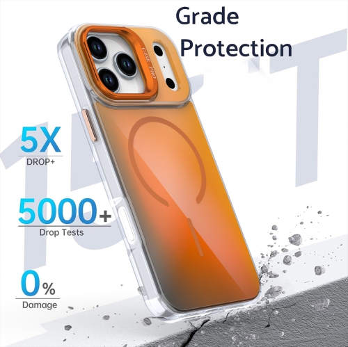 For iPhone 17 Pro Max, Bright Chameleon Magnetic Lens Holder Case, Cute and Stylish Fluorescent Design - Gold