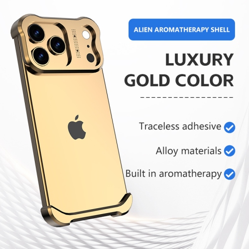 Suitable for iPhone 17 Pro Max, Frameless Metal Corner Pads, Apple Frameless Phone Case with Lens Protector - Gold