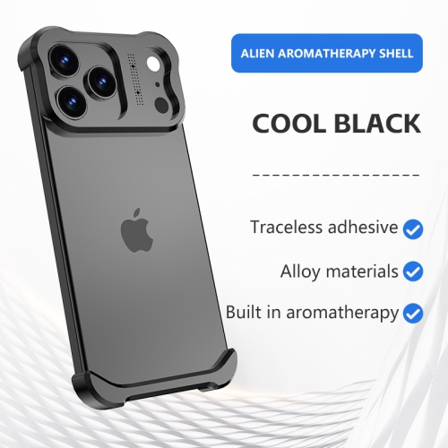 Suitable for iPhone 17 Pro Max, Frameless Metal Corner Pads, Apple Frameless Phone Case with Lens Protector - Black