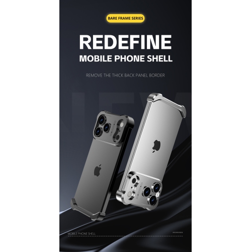 Suitable for iPhone 17 Pro Max, Frameless Metal Corner Pads, Apple Frameless Phone Case with Lens Protector - Black