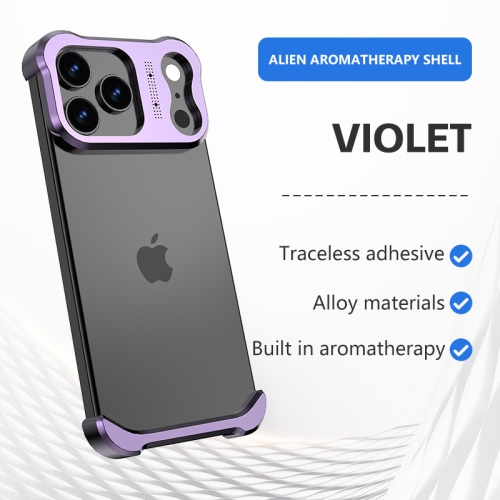 Suitable for iPhone 17 Pro Max, Frameless Metal Corner Pads, Apple Frameless Phone Case with Lens Protector - Purple