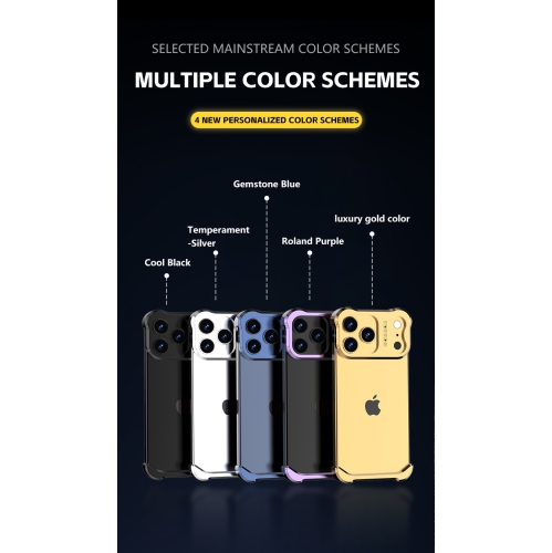 Suitable for iPhone 17 Pro Max, Frameless Metal Corner Pads, Apple Frameless Phone Case with Lens Protector - Purple