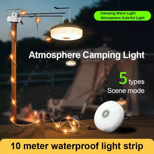 Stocker ruban lumineux de camping à mesurer jeu de lumières à très longue autonomie de batterie lampe de tente lampe suspendue de camping - 20 mètres