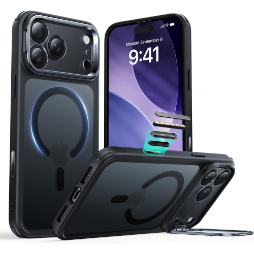 iPhone 17 Pro Max Case with Stand – Frosted Black, MagSafe Compatible, Military-Grade Drop Protection, Scratch-Resistant Magnetic Camera Control Cover