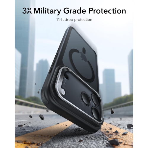 iPhone 17 Pro Max Case with Stand – Frosted Black, MagSafe Compatible, Military-Grade Drop Protection, Scratch-Resistant Magnetic Camera Control Cover