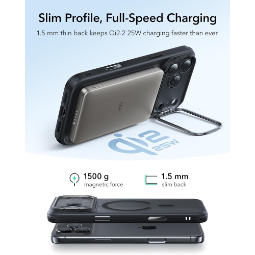 iPhone 17 Pro Max Case with Stand – Frosted Black, MagSafe Compatible, Military-Grade Drop Protection, Scratch-Resistant Magnetic Camera Control Cover