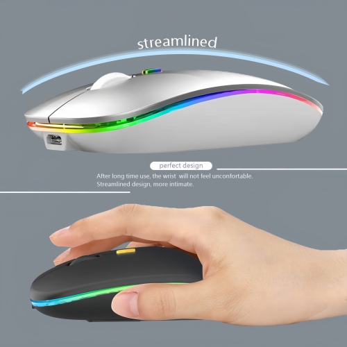 Wireless Mouse, LED Rechargeable Laptop Mouse, Portable Office Computer Mice Dual Mode Connection