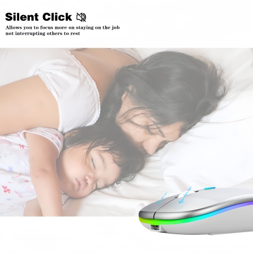 Wireless Mouse, LED Rechargeable Laptop Mouse, Portable Office Computer Mice Dual Mode Connection
