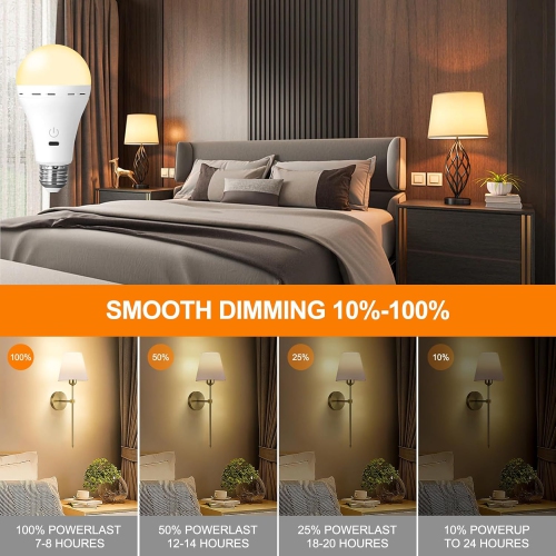 2 – Ampoules rechargeables Magic avec télécommande, 2200&nbsp;mAh E26 sans fil à piles