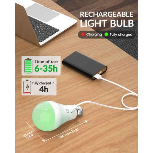 2 – Ampoules rechargeables Magic avec télécommande, 2200&nbsp;mAh E26 sans fil à piles