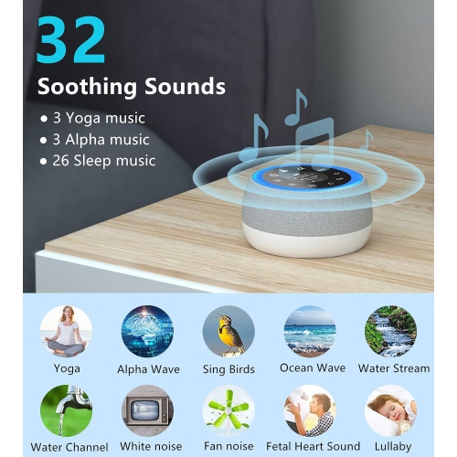 White Noise Machine, with 7 Colors Night Light, 32 Soothing Sounds, Built-in Battery & Headphone Jack