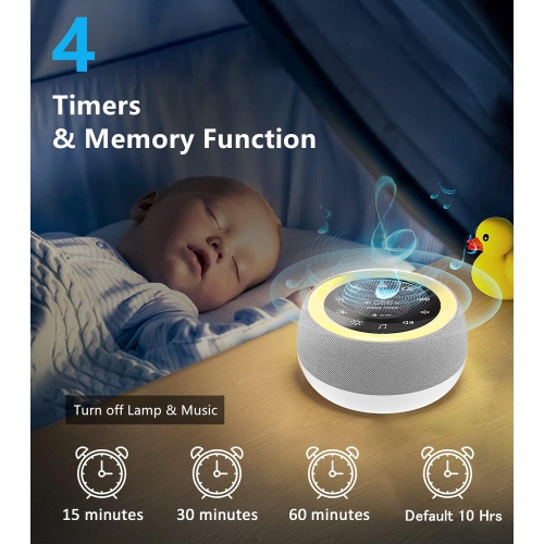 White Noise Machine, with 7 Colors Night Light, 32 Soothing Sounds, Built-in Battery & Headphone Jack