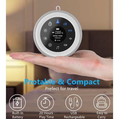 White Noise Machine, with 7 Colors Night Light, 32 Soothing Sounds, Built-in Battery & Headphone Jack