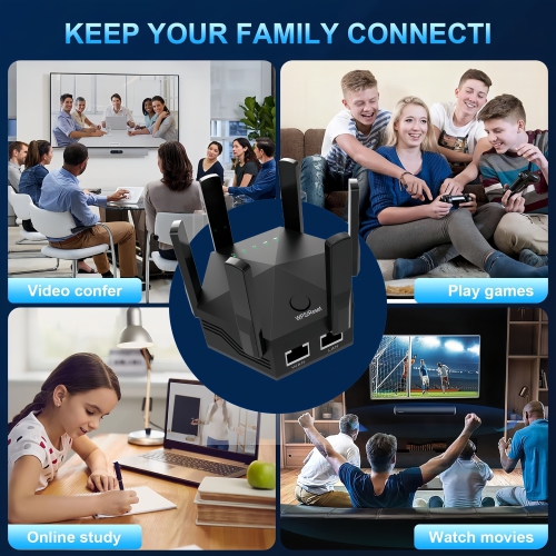 WiFi Extender Signal Booster, 6 Antennas WiFi Booster, Up to 10000 sq.ft Coverage, 1200Mbps Dual Band 5GHz/2.4GHz