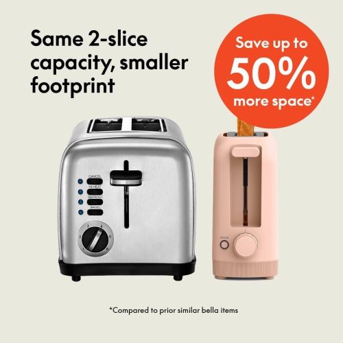 2 Slice Slim Toaster, Fits-anywhere™ Kitchenware, 6 Setting Shade Control with Reheat & Cancel Buttons, Fits sourdough, 10” Long Slot, Anti Jam &