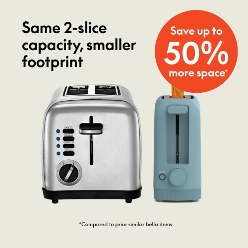 2 Slice Slim Toaster, Fits-anywhere™ Kitchenware, 6 Setting Shade Control with Reheat & Cancel Buttons, Fits sourdough, 10” Long Slot, Anti Jam &
