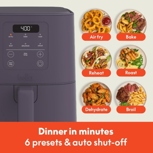 6Qt Slim Air Fryer, Fits-anywhere™ Kitchenware, EverGood™ Ceramic Nonstick Coating, Adjustable Temperature, 6 Preset Cooking Options, 60 Min Auto