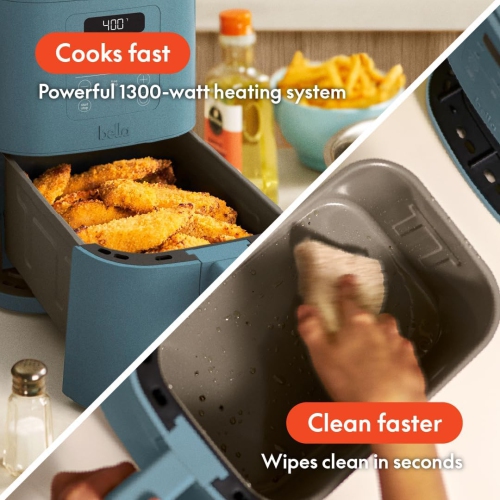 6Qt Slim Air Fryer, Fits-anywhere Kitchenware, EverGood Ceramic Nonstick Coating, Adjustable Temperature, 6 Preset Cooking Options, 60 Min Auto