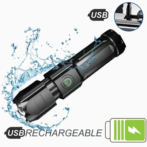 GrowToChoice Powerful 100,000 Lumens LED Flashlight - Rechargeable, USB 18650, Waterproof, Zoomable for Fishing, Hunting, Camping, and Tactical Use