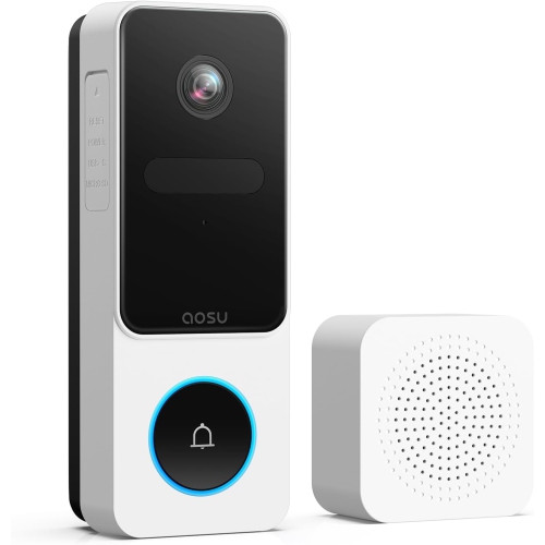AOSU Doorbell Camera Wireless - Head-to-Toe View, 2.4G Wi-Fi Video Doorbell with Chime, Save Locally or to The Cloud, Smart Human & Package