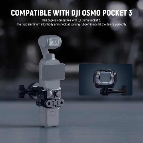 NEEWER Pocket 3 Cage, Aluminum Alloy Gimbal Video Recording Rig with Action Camera Extension Adapter 1/4"