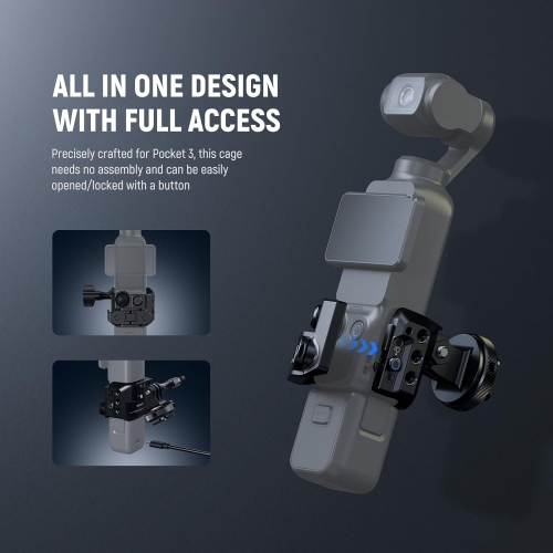 NEEWER Pocket 3 Cage, Aluminum Alloy Gimbal Video Recording Rig with Action Camera Extension Adapter 1/4"